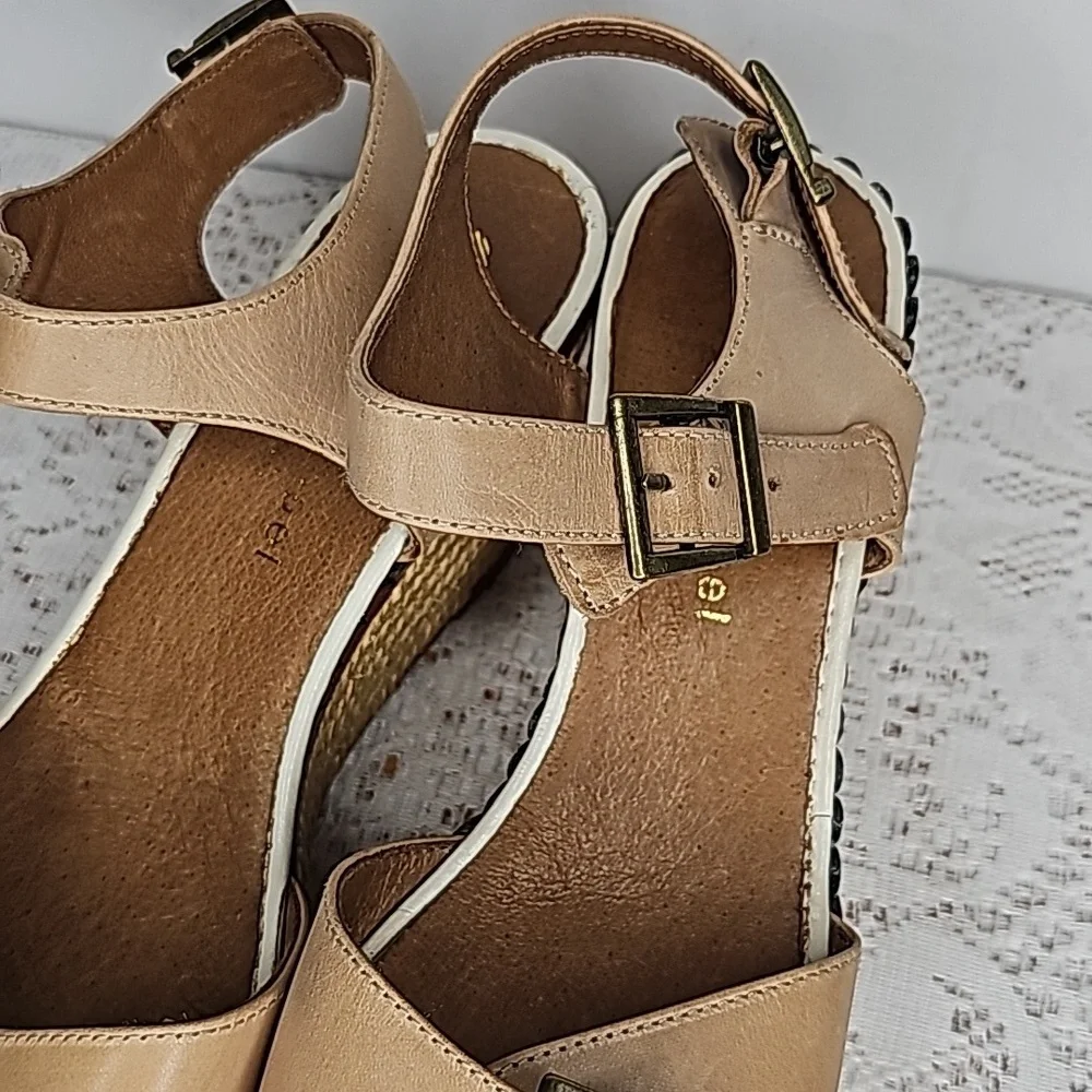 Eric Michael handmade in Spain leather ankle strap espadrille wedges sz 8 - Picture 6 of 10